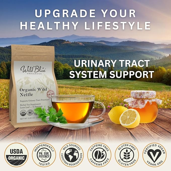 Organic Wild Stinging Nettle Leaf Tea - Caffeine Free Loose Leaf Herbal Tea - 5.3 Oz - 75 Servings - Bloomnest