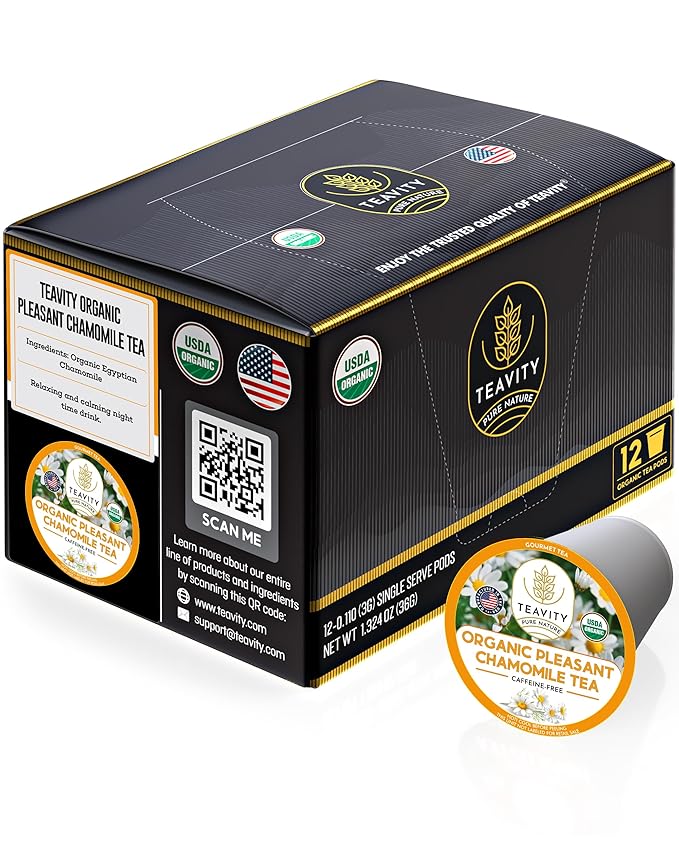 Teavity Organic Chamomile Tea Pods for Keurig - Decaf, 12 Count - Bloomnest