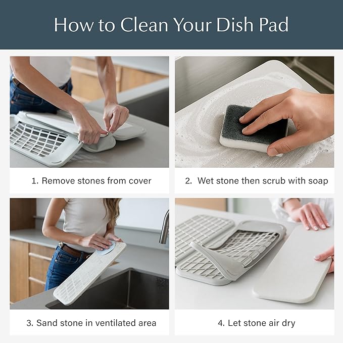 Dorai Home Large Dish Pad – 40% More Drying Space, Eco-Friendly Quick-Drying Stone Mat for Kitchen, 24.6" x 16.5", Sandstone - Bloomnest