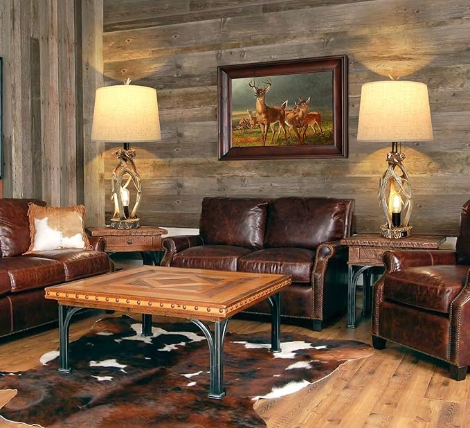 28" Touch Rustic Antler Table Lamps Set of 2 for Bedroom, 3 Way Dimmable Farmhouse Nightstand Lamps with USB + Type C Ports, Bedside Deer Lamp for Living Room End Table Cabin Decor (Included 4 Bulbs) - Bloomnest
