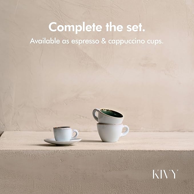 KIVY Cappuccino cups [4x 8oz] - Thick-walled stoneware cappuccino cup set for latte art - Latte mugs - Latte cup set - Small coffee cups - Latte art cup - Ceramic latte cup and saucer set of 4 - Bloomnest