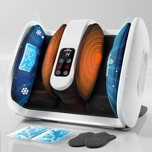 SUMELL Shiatsu Foot Massager with Warm & Cool Options – 6 Adjustable Modes for Arch & Heel Support, Deep Kneading with Reusable Gel Packs for Feet & Legs for Women and Men (White) - Bloomnest