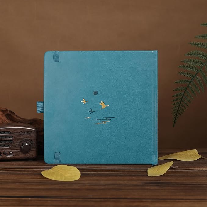 TIEFOSSI Dotted Journal Notebook, Dot Grid Notebook for Women Men, Hardcover PU Leather Journal, 160 GSM Thick Paper, 160 Numbered Pages with Gold Edges, 8 x 8 Square Diary - Bloomnest