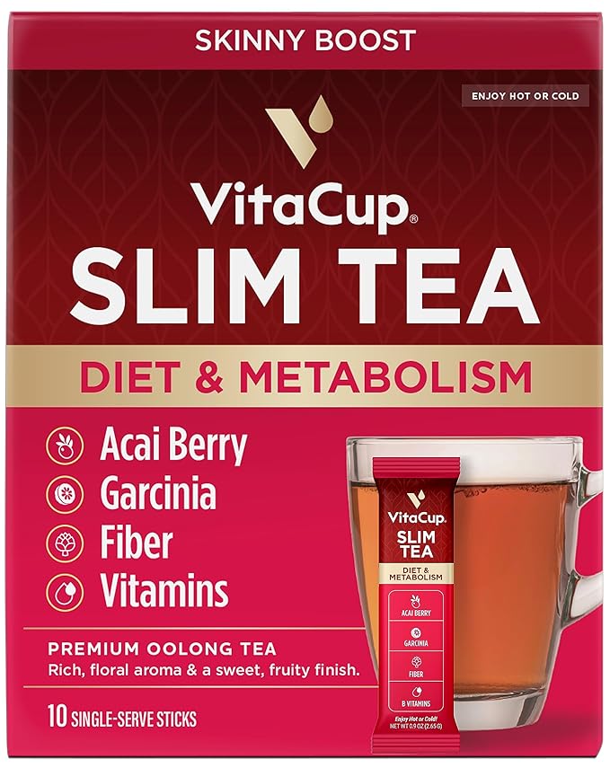 VitaCup Slim Instant Tea Packets For Diet Support, Oolong tea w/B Vitamins, Garcinia, Inulin & Acai, On-the-go Instant Sticks, 10 Ct - Bloomnest