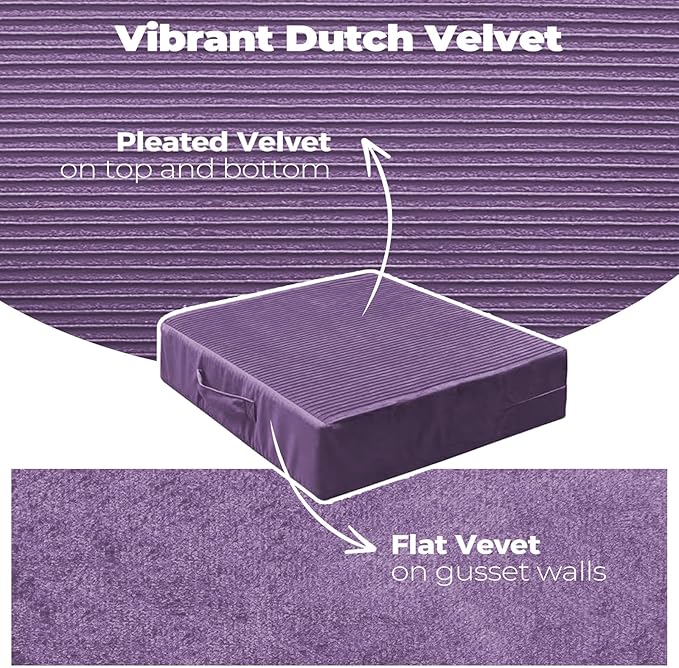 Large Floor Pillows for Adults, Thick Meditation Floor Cushions for Sitting Yoga, 22x22x5 Foam Seat Cushions Set of 2 for Furniture, Floor Pillow with Pleated Velvet Removable Cover, Lavender
