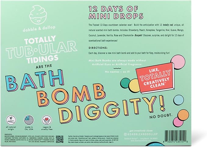 Dabble & Dollop Totally Tub-ular Tidings 12 Days of Mini Bath Bombs Holiday Countdown Calendar - Fizzy Natural Bath Bomb Advent Calendar Holiday Gift - Bloomnest