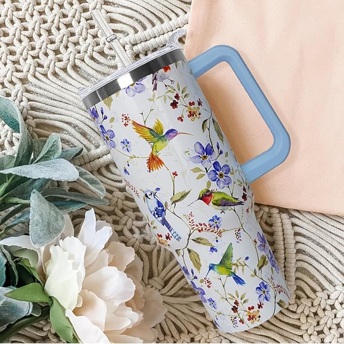 Ceovfoi 40 oz Hummingbird Tumbler with Handle Lid and Straw,Hummingbird Stainless Steel Coffee Tumbler Mug Cup Watter Botter,Bird Gifts for Bird Lovers Women, Hummingbird Stuff/Accessories - Bloomnest