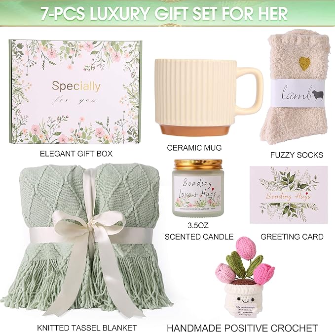 Valentines Day Gifts for Her Wife Mom Friend Sister Girlfriend, Birthday Gifts Baskets for Women Self Care Gift for Women, Get Well Soon Gift Baskets Thinking of You Relaxation Stress Care Package - Bloomnest