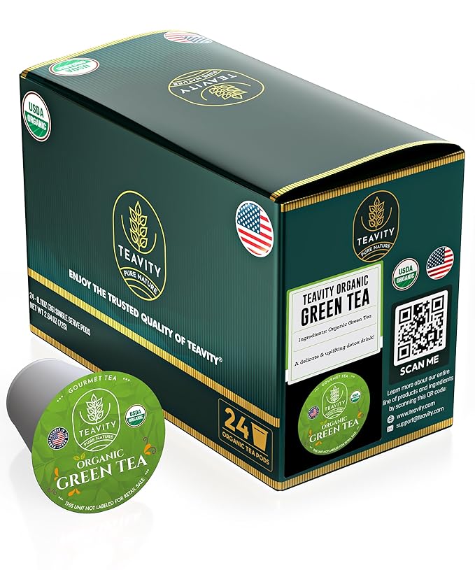 Organic Green Tea Pods for Keurig - Unsweetened Green Tea for K Cup Machines by Teavity (24 Tea Pods) - Bloomnest