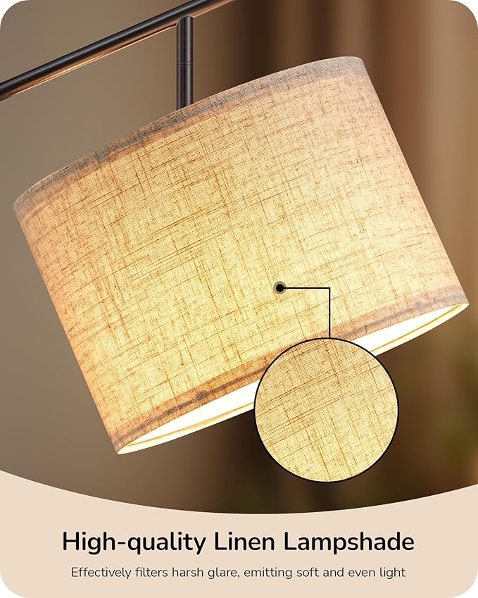 EDISHINE Modern Floor Lamps for Living Room, 64.7" Minimalist Standing Lamp with 3 Color Temperatures Bulb & Adjustable Linen Shade, Foot Pedal Switch, Arc Tall Lamp for Bedroom Office, Black - Bloomnest