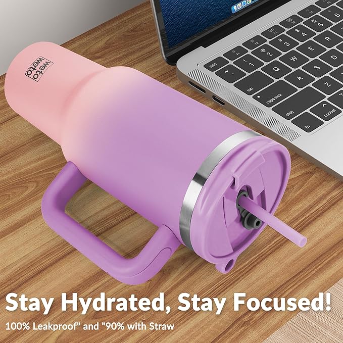 WETOWETO 40oz Tumbler with Handle | Insulated Stainless Steel Travel Mug | 34Hrs Cold & 10Hrs Hot Retention | 100% Leakproof Lid & Straw | Dishwasher Safe + Car Cup Holder Fit (Purple-Pink Gradient) - Bloomnest