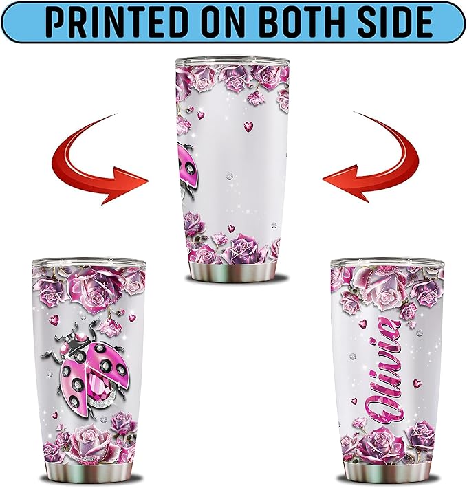 Personalized Insulated Stainless Steel Ladybug Gifts for Women, 20oz Travel Mug Tumbler Water Bottle, Cup for Girls, Wife, Daughter, Perfect for Christmas, Birthday, Mother's Day, Valentine - Bloomnest