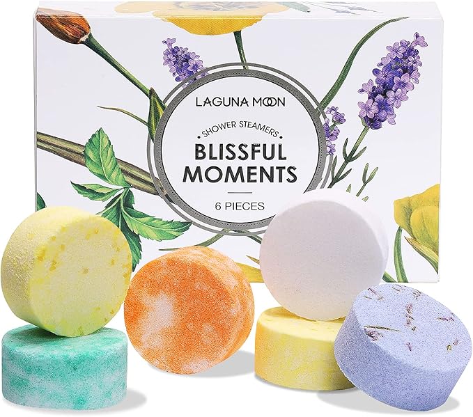 Lagunamoon Aromatherapy Shower Steamers, 6 Piece Variety Pack Handmade Shower Steamers with Pure Essential Oils to Relax, Moisturize for Spa Day, Self Care for Men, Women, Pampering Gifts for Her - Bloomnest