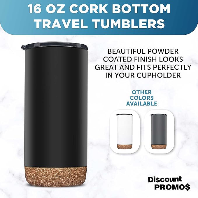DISCOUNT PROMOS Travel Tumblers with Cork Bottom 16 oz. Set of 10, Bulk Pack - Double Wall Insulated, Matte Finish, Perfect for Iced Coffee, Soda, Other Beverages - Black - Bloomnest