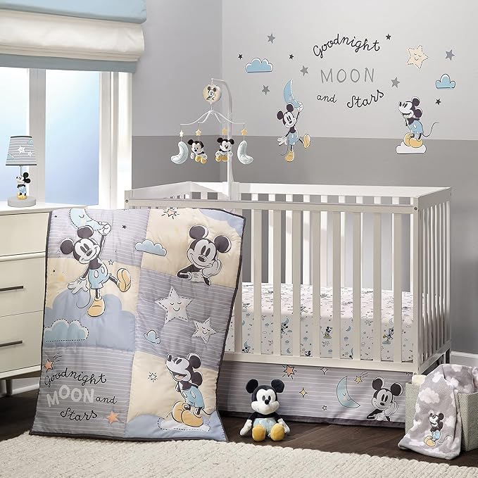 Lambs & Ivy Disney Baby Moonlight Mickey Mouse Lamp with Shade & Bulb - Gray - Bloomnest