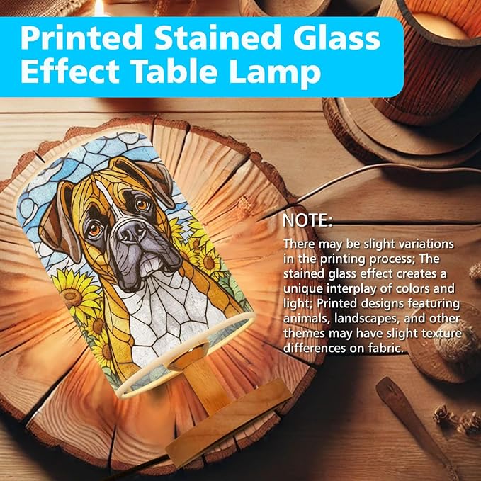 Boxer Table Lamp LED 3-Color Pressed Bedside, Dog Shade Lamp with Wood Base for Bedroom Living Room Desk Office - Bloomnest