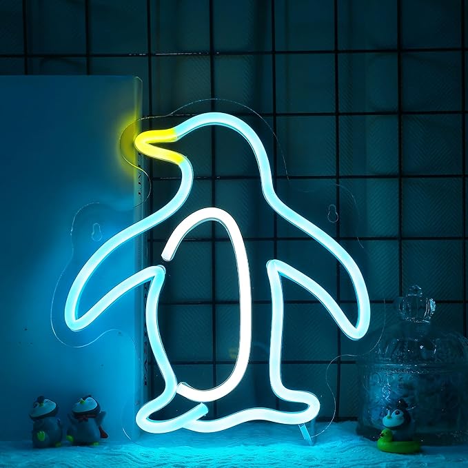 Attivolife Penguin Sign for Wall Decor, Light up Special Animal Shape LED Lamp with Dim USB Powered, Unique Home Living Room Business Cafe Shop Bar Party Decor Birthday Christmas Day Gift - Bloomnest