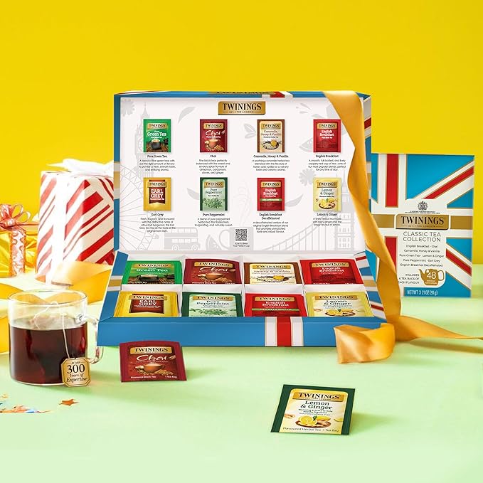 Twinings Tea Classics Collection Gift Box Variety Sampler, 48 Tea Bags (Pack of 1), Enjoy Hot or Iced, Includes Black, Herbal, Green, & Chai Teas - Bloomnest
