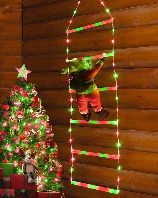Toodour LED Christmas Light - 2.5FT Christmas Decorative Ladder Lights with Santa Claus, Xmas Decorations Light for Indoor Outdoor, Window, Garden, Home, Wall, Xmas Tree Decor - Red & Green - Bloomnest