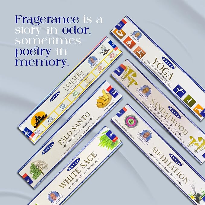 satya Incense Sticks - 12 Boxes | 7 Chakra White Sage Sandalwood Meditation Jasmine Yoga Palo Santo Rose Patchouli Nag Champa Lavender Superhit - 140+ Natural Incienso | 45+min Burn Variety Pack KRAFTANGLE