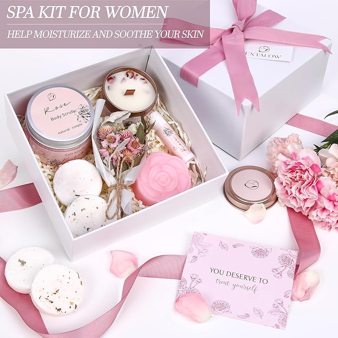 Spa Gifts for Women Bath and Body Gift Basket Valentines Day Gift Rose Home Spa Set Self Care Gifts for Mom Sister Her Wife Birthday Gifts for Women Spa Kit Care Package Thank You Gift
