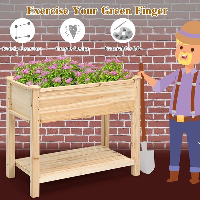 S AFSTAR Raised Garden Bed with Storage Shelf, Elevated Cedar Wood Planter Box with Legs, Outdoor Gardening Planting Bed for Vegetables Flower Herb Grow, Great for Backyard Patio Lawn - Bloomnest