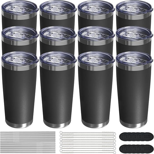 Travel Coffee Tumbler 20oz, 12 Pack Leakproof Travel Coffee Mug with Lid and Straw, Stainless Steel Double Wall Vacuum Insulated Tumbler for Hot/Iced Drinks (Textured Matte, Black) - Bloomnest