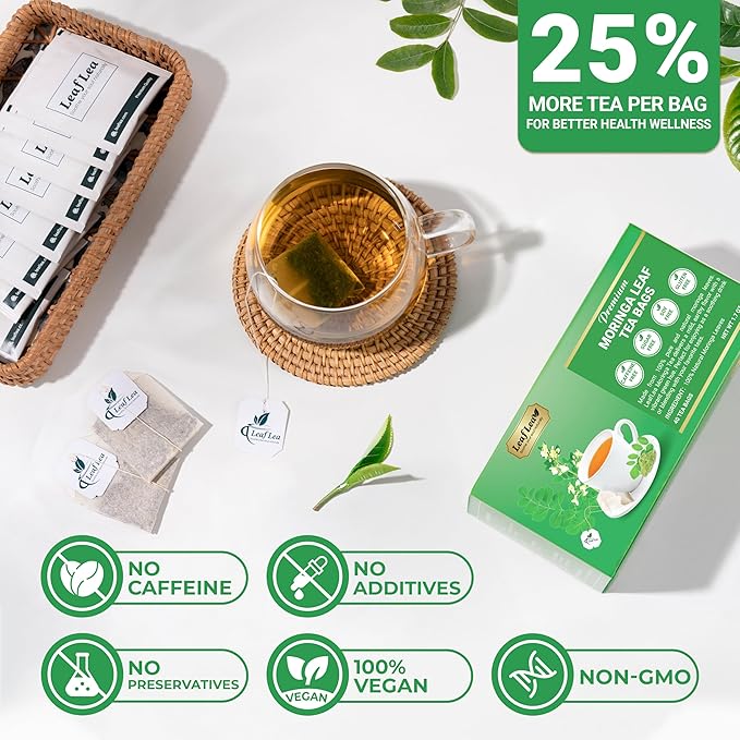LeafLea 80 Moringa Tea Bags, Premium Moringa Leaf Herbal Tea for Digestive Support and Daily Wellness, Made from Natural Leaves, Caffeine-Free, Non-GMO, Sugar-Free - Bloomnest