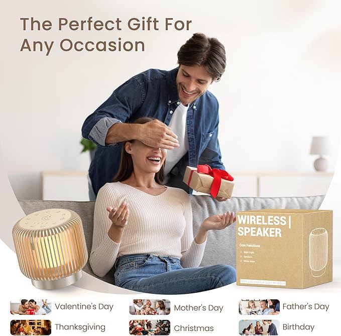 【Upgraded】 White Noise Sound Machine Bluetooth Speaker for Adults Kids 26 Soothing Sounds Dimmable Night Light 4 Timers Memory Function Brown Noise Baby Home Office Sleep Therapy Gift - Bloomnest