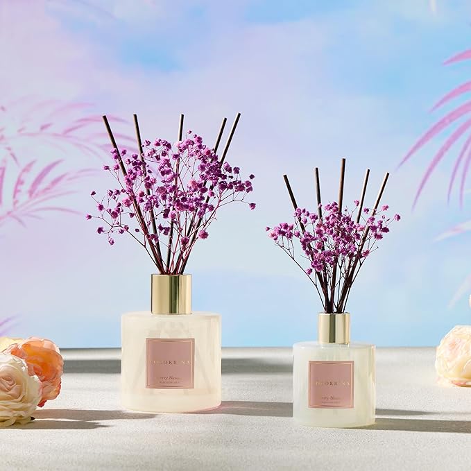 COCORRÍNA Reed Diffuser - Cherry Blossom 17 Fl.oz Reed Diffuser with 8 Sticks Scented Diffuser with Preserved Flowers for Bathroom Home Decor - Bloomnest