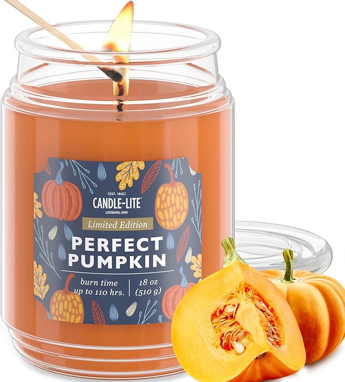Candle-lite Halloween Scented Candles, Perfect Pumpkin, 18 oz Jar, Proudly Poured in The USA, Aromatherapy Candle, Single-Wick with 110 Hours of Burn Time, Perfect for Creating an Inviting Ambiance - Bloomnest