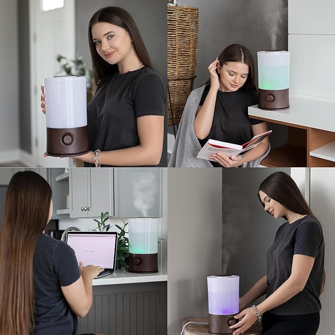 BlueHills Premium 2000 ML XL Essential Oil Diffuser Aromatherapy Humidifier for Large Room Home 40 Hour Run Huge Coverage Area 2 Liter Extra Large Capacity Diffuser High Mist Dark Wood Grain E003 - Bloomnest