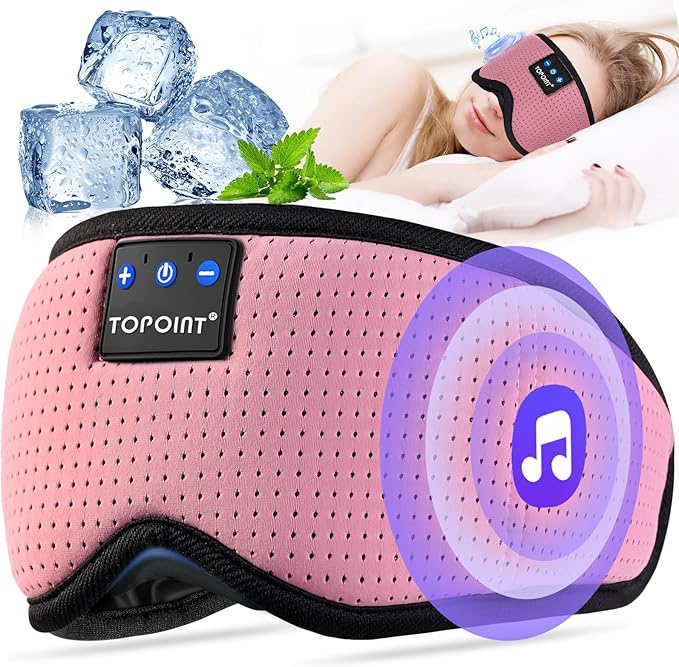 TOPOINT Sleep Mask with Bluetooth Headphones, Breathable Silk Eye Mask for Sleeping Men Women, Bluetooth Sleep Mask Blackout with Speakers, Microphone Handsfree, USB C for Travel Meditation Gifts - Bloomnest