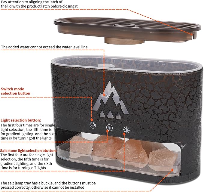 BOHOFAM Essential Oil Diffuser with Himalayan Salt lamp,Double Flame/Jellyfish 2 Mode Aroma Diffuser/Humidifier, Colorful Lights,4 * 10ML Hotel Collection Diffuser Oils Scents,for Home Bedroom(Black)