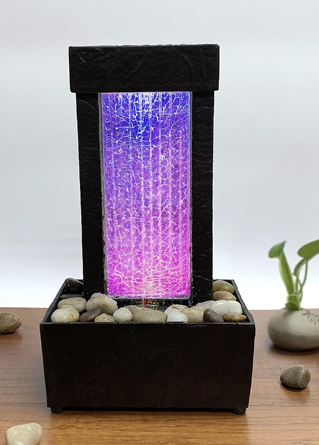 Nature's Mark 10" H Crackled Glass Light Show Tabletop Water Fountain with Natural River Rocks and Color Changing LED Lights (Corded) - Bloomnest