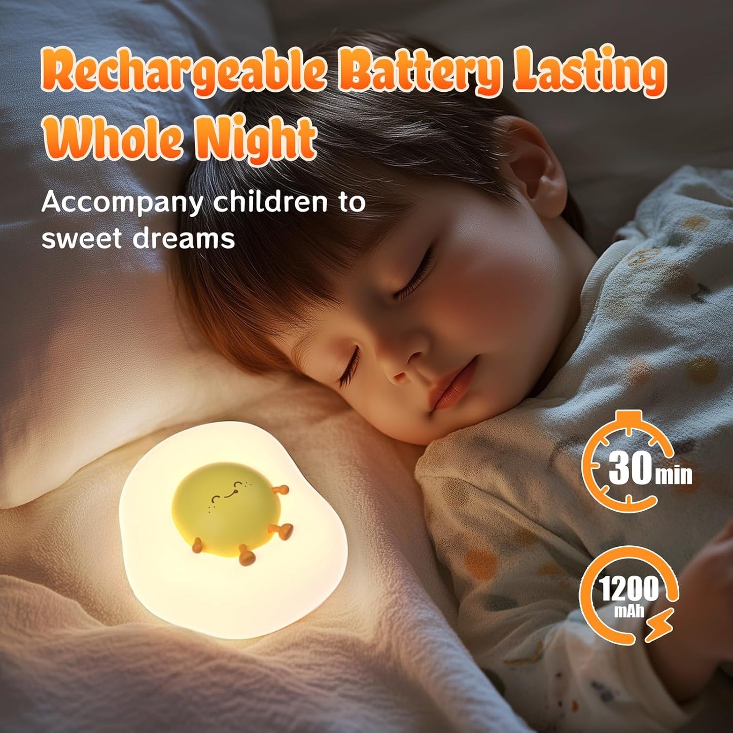 Egg Night Light for Kids,Toddler, Baby Nursery, Cute Nightlight Silicone Lamp for Sleeping Companion, Auto Off 30Min Timer, Cordless Rechargeable Battery