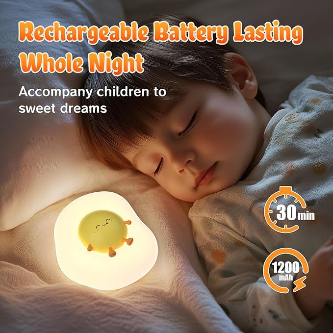 Egg Night Light for Kids,Toddler, Baby Nursery, Cute Nightlight Silicone Lamp for Sleeping Companion, Auto Off 30Min Timer, Cordless Rechargeable Battery - Bloomnest