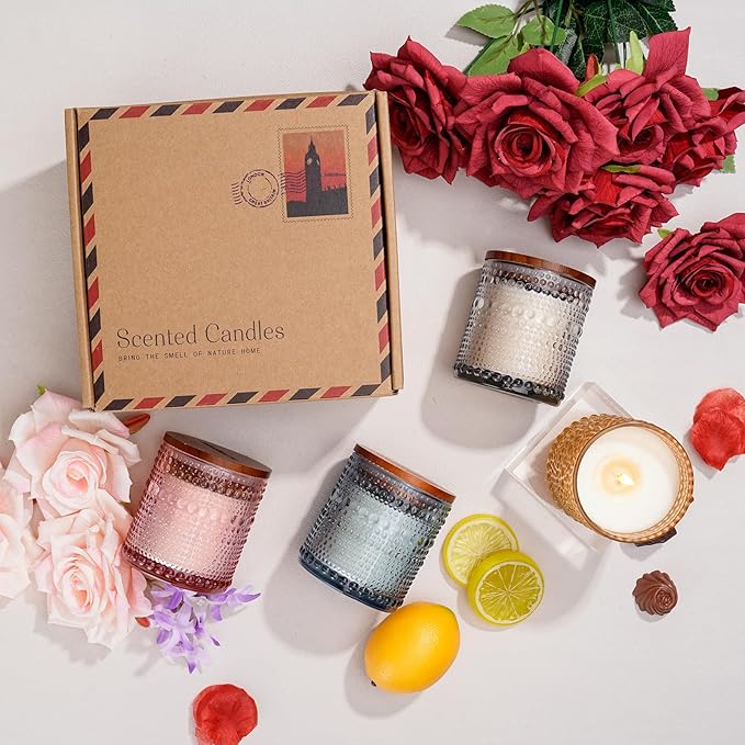 4 Pack Scented Candle for Home, Mother's Day Gifts, Soy Wax Candles, 50 Hour Long Burn Time - Glacier, Black Phalaenopsis, Hot Cocoa, Bulgarian Rose - Bloomnest