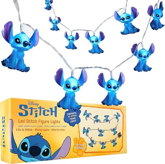 Disney Stitch LED String Lights for Kids, Teens, Adults, 10 Battery Operated Indoor 59” Fairy Lights, Room Decor Lighting, Gifts for Kids (Blue Stitch) - Bloomnest