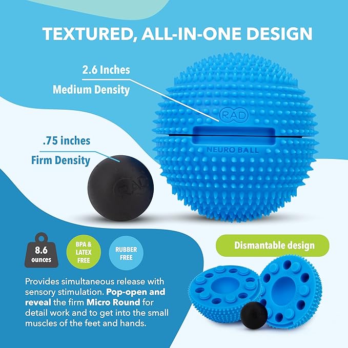 RAD The Original Neuro Ball – Foot Roller & Textured Massage Ball for Myofascial Release, Plantar Fasciitis, Hands & Face – Spiky Therapy Tool for Muscle Relief