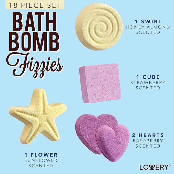 Bath Bombs Gift Set for Women, 17 Large Bath Fizzies in Assorted Colors, Shapes & Scents, Bath and Body Spa Set with Shea & Coco Butter, Ultra Rich Spa Set in Handmade Weaved Basket - Bloomnest