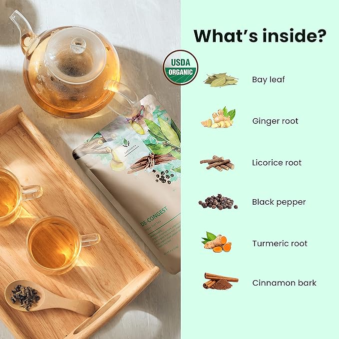 Gardenika Organic Decongest Loose Leaf Tea, Herbal, Caffeine-Free, KSA Kosher, Ayurvedic Blend with Turmeric, Cinnamon, Liquorice, Ginger Root – 4oz (1 Pack) - Bloomnest