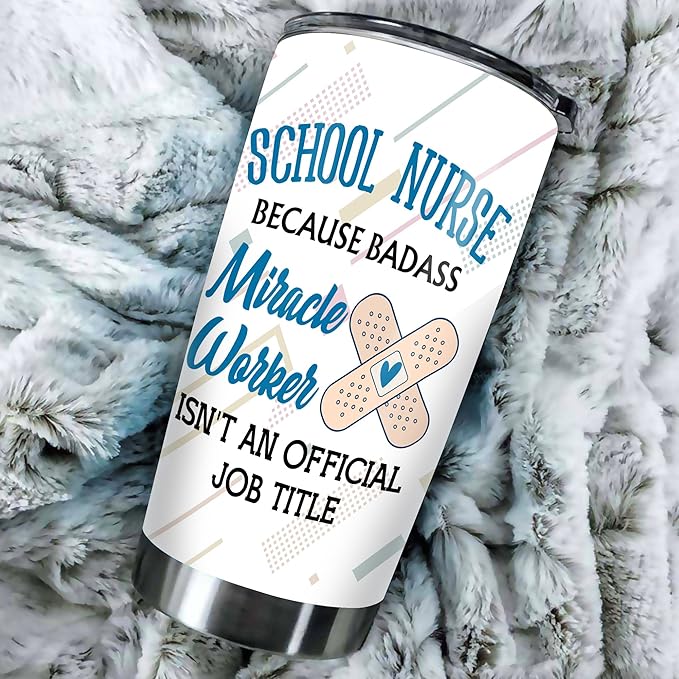 School Nurse Tumbler 20oz Stainless Steel - Funny Appreciation Gifts for Birthday, Christmas, Nurses Day - Coffee Cup for Women Men - Bloomnest