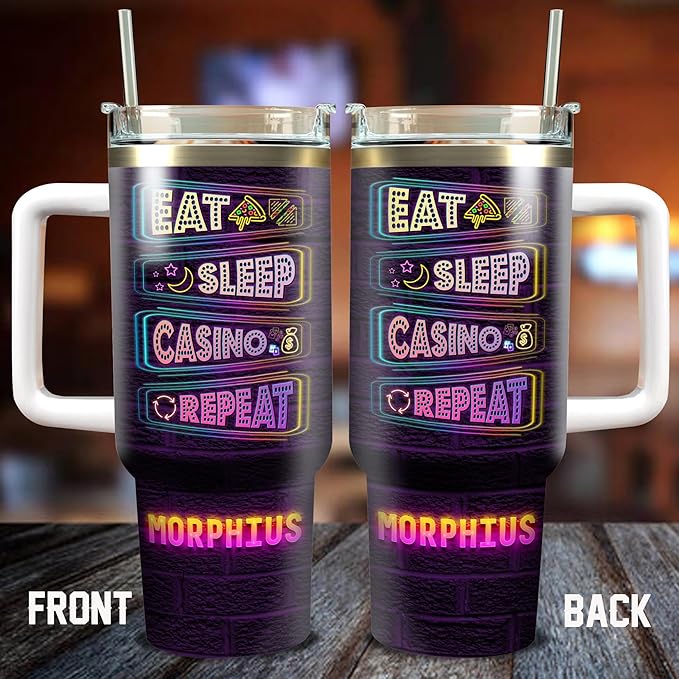 WAZONE Personalized Casino Tumblers Custom Name Travel Cup Insulated 40oz Tumbler with Handle and Straw Stainless Steel Sayings Double Wall Vacuum Mug Christmas Birthday Funny Gifts For Men - Bloomnest