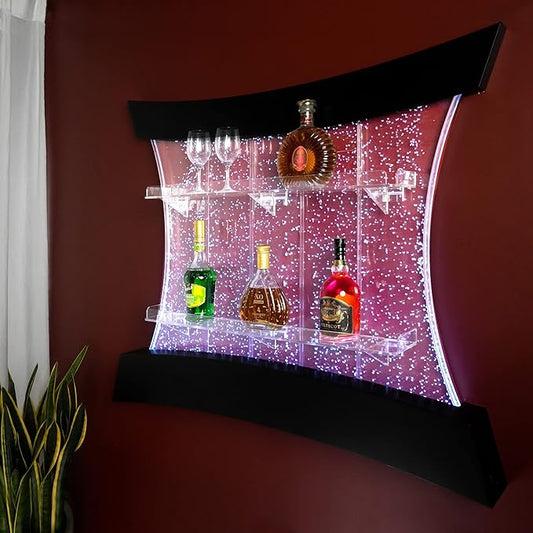 PONDO Multifunctional LED Changing Water Bubble Wall Mounted Wine Cabinet with 7-Color Display Shelf - Perfect for Living Room, Home, Bar, Buffet, Party, Sensory Items & New Year Decor - Bloomnest