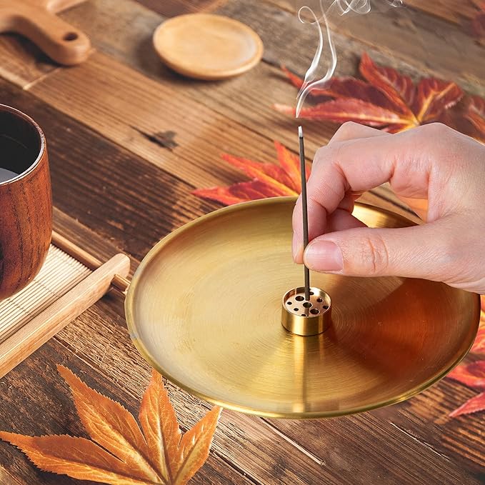 3 in 1 Incense Burner - 5.5 Inch Brass Incense Holder for Incense Sticks/Coil Incense/Incense Cones - Metal Gourd-Shaped Ash Catcher for Meditation Yoga Room Home Decor ZX11S - Bloomnest
