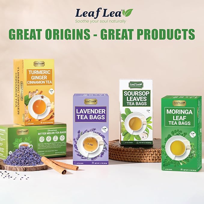 LeafLea 40 Premium Lavender Tea Bags, Natural Lavender Flowers, Lavendar Herbal Tea with Delicate Floral Aroma & Smooth Flavor, Relaxing Evening Infusion, No Caffeine, No Sugar, Individually Wrapped - Bloomnest