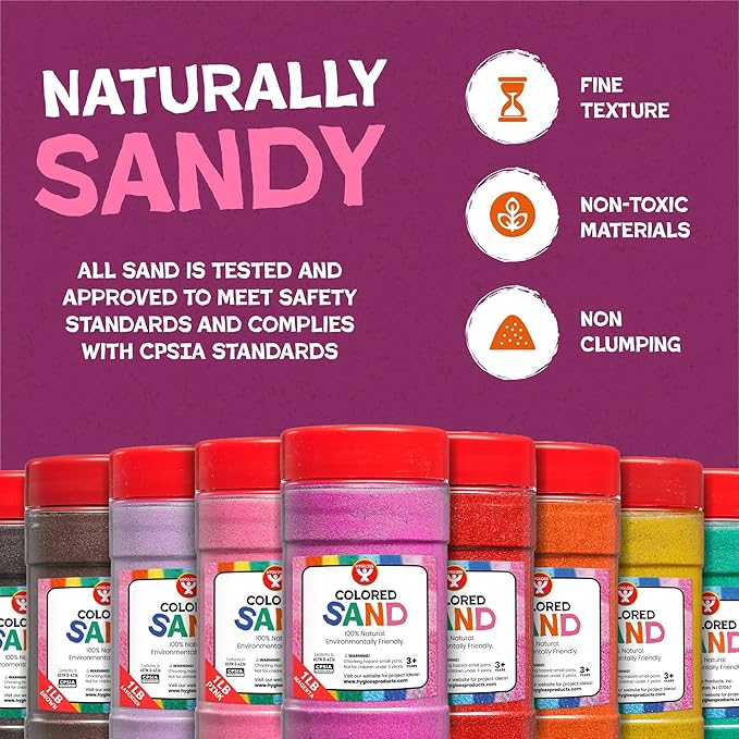 Hygloss Colored Sand for Crafts – 25 lb, Lavender – Vibrant Colorful Fine Sensory Play Sand Art Kits for Kids – Classroom Activities for Children 3 4 5 6 7 8 9 10 11 12 – Safe for Ages 3+ - Bloomnest