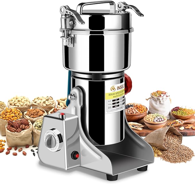 750g Grain Mill, flour mill grinder for home, Electric Stainless Steel Grain Grinder for Wheat, Spices, coffee,Corn and Other Dry Food Grinders for Kitchen - Bloomnest