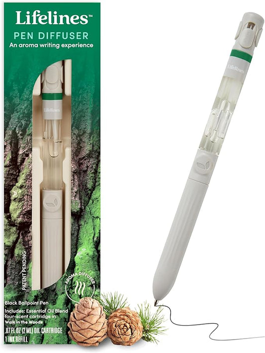 Lifelines Pen Diffuser, Walk in the Woods - 1mm Black Ballpoint Pen with Scented Essential Oil Blends – Aromatherapy Diffuser & Sensory Immersion Diffuse Aroma As You Write - Bloomnest